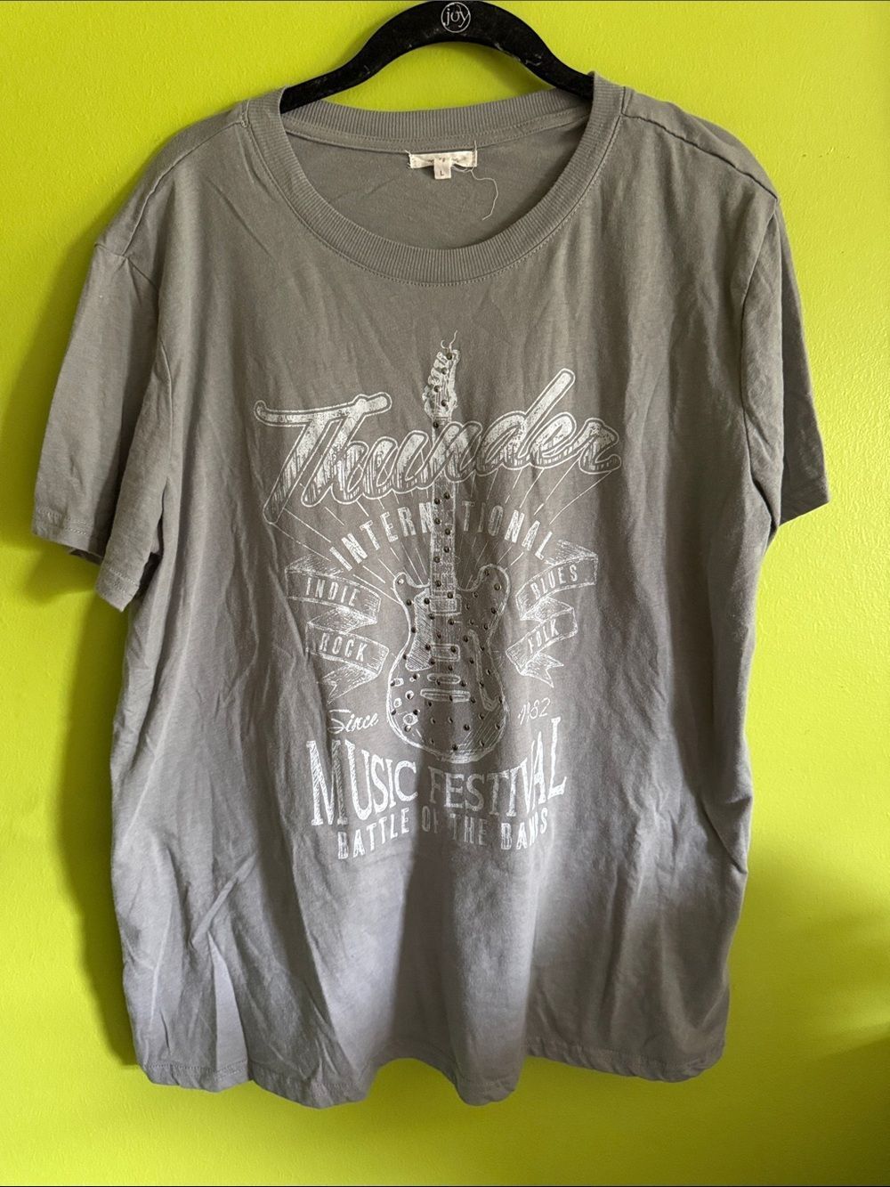 Maurices Gray/Green Oversized Guitar Short Sleeve Tee Shirt Size L
